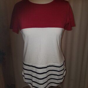 Ceasikery short sleeve red white striped shirt M